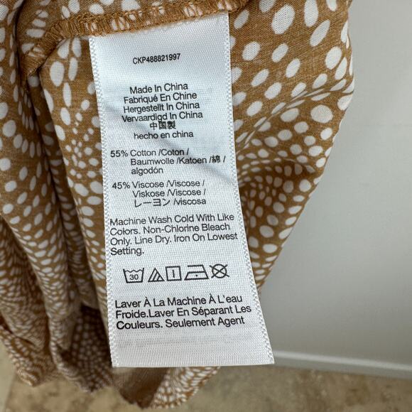 Madewell V Neck Balloon Sleeve Maxi Dress Spiral Dot Tan Smocked Boho US 00 NWT - Picture 12 of 16